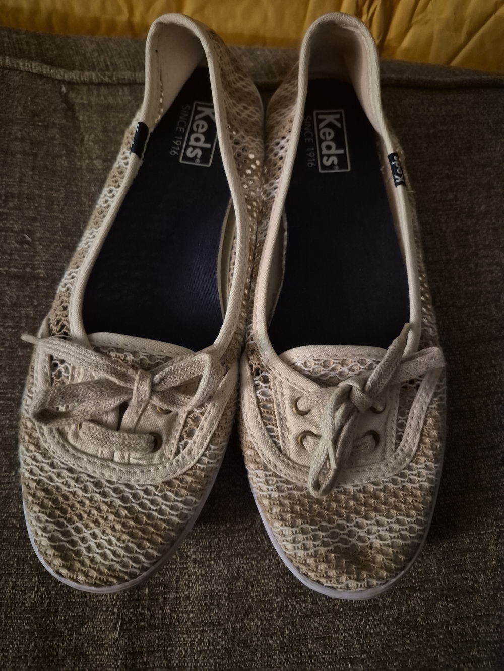 Keds Women's Lace-Up Knit Flats in Light Beige